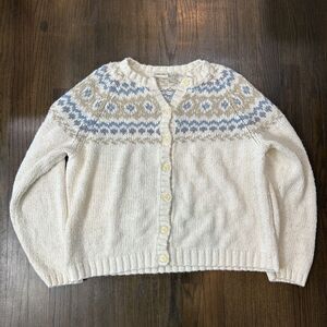 VTG Cherokee 90s Cardigan Sweater Ramie Cotton Knit Fair Isle Cottage Core Sz XL